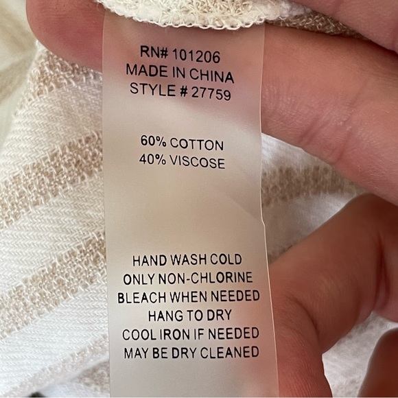 Soft Surroundings Tan & White Striped Button Down Long Sleeve Standout Tunic Top - Picture 8 of 8